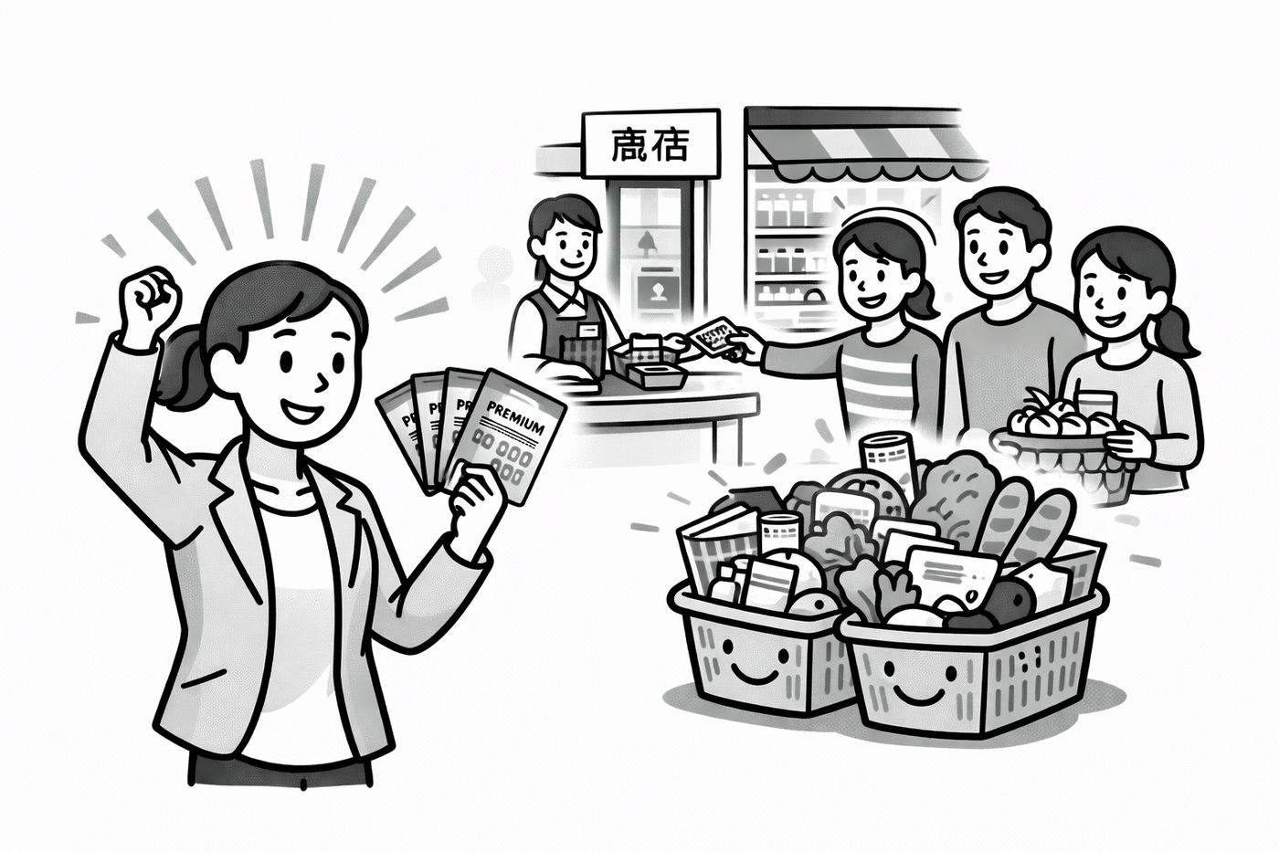 物価高にも 負けないぞ 鈴木かずこの 応援歌 プレミアム付き 商品券 地元の商店 元気にね カゴいっぱいに 夢詰めて 笑顔あふれる 買い物だ。