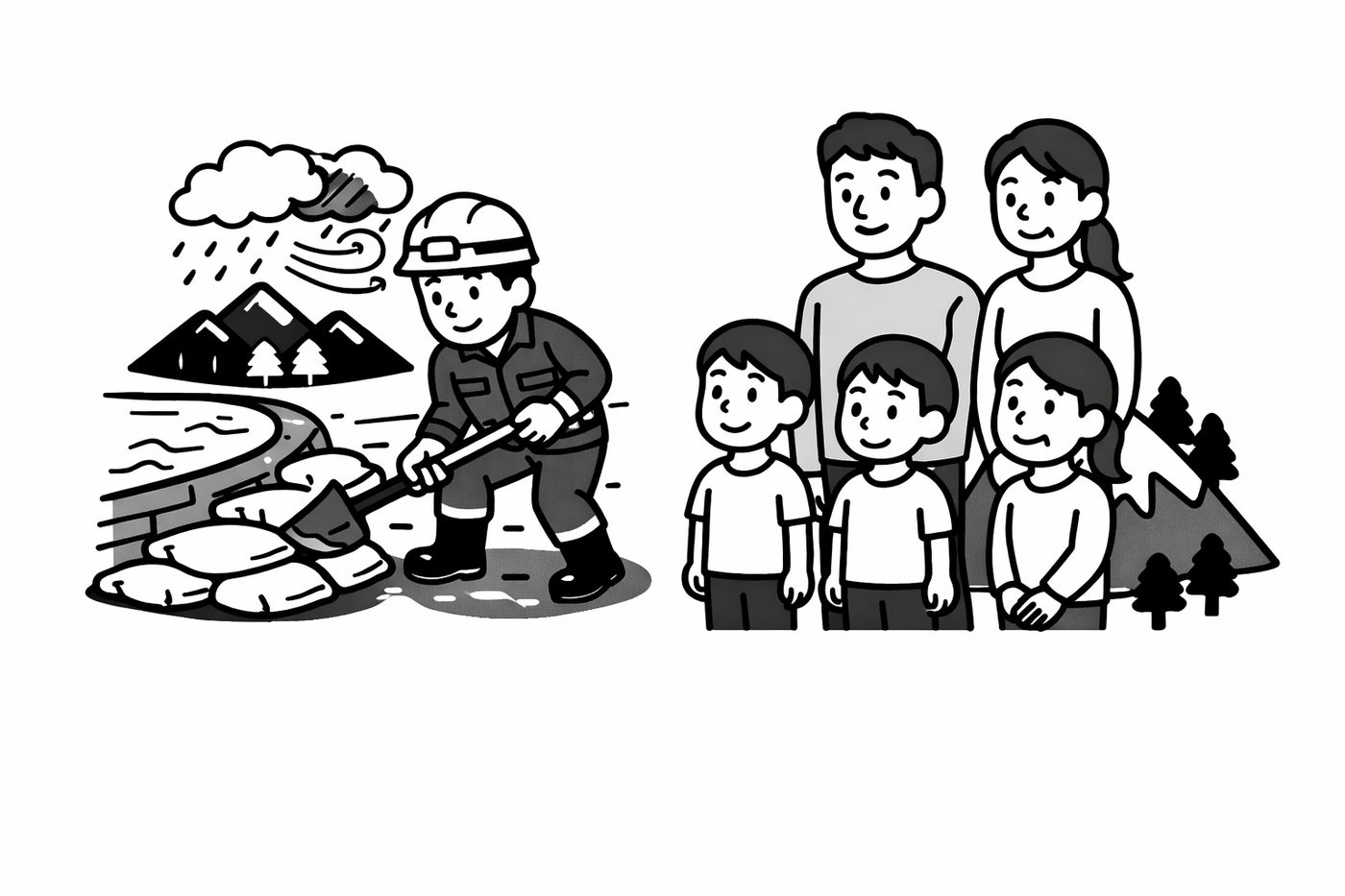 守る！創る！佐藤きよし。雨の日も 風の日も 歩みを止めない 河川（かせん）を直し 山を守る みんなの命を 佐藤きよし 広域防災（こういきぼうさい） 一番に 未来の笑顔 守り抜く