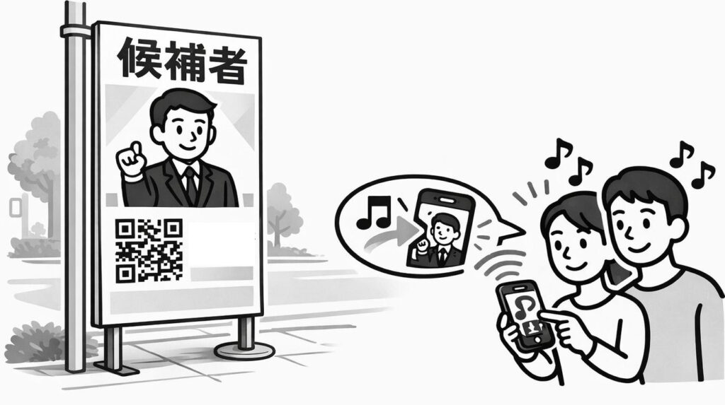 ポスターやチラシにQRコードで応援歌をリンク