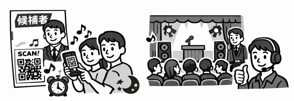 イベント待ちの時間に応援歌を流す